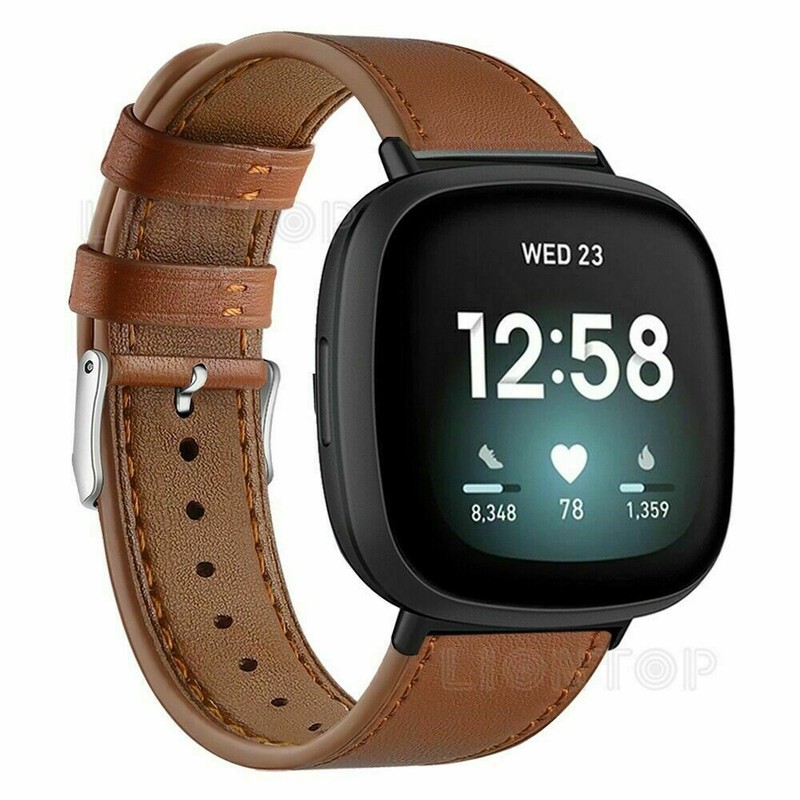 US For Fitbit Versa 3 / Sense Genuine Leather Watch Band Wrist Strap Metal Clasp gallery