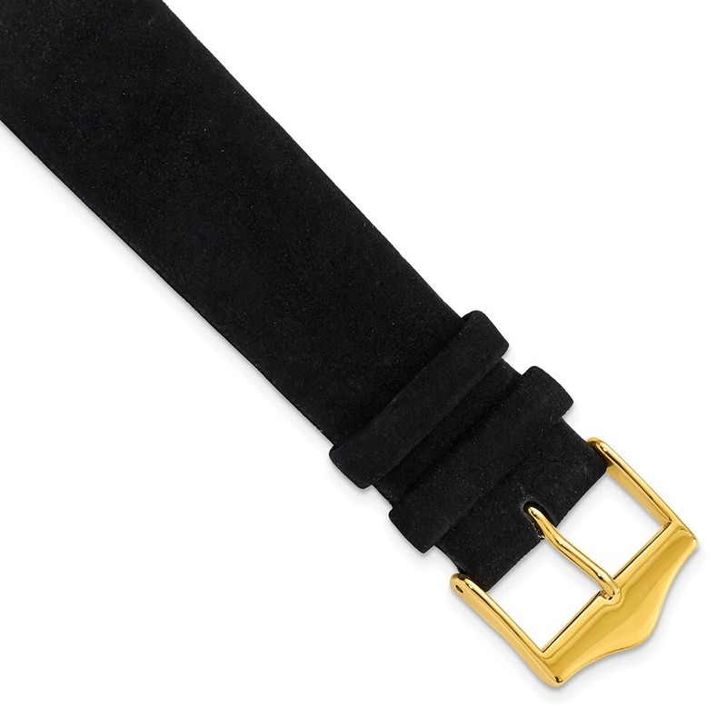 20mm 7.5″ Black Suede Leather Gold-tone Buckle Watch Band