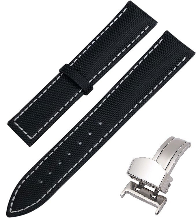 21mm Nylon Leather Watchband Fit Omega Tudor Seiko Fabric Canvas Strap White LN