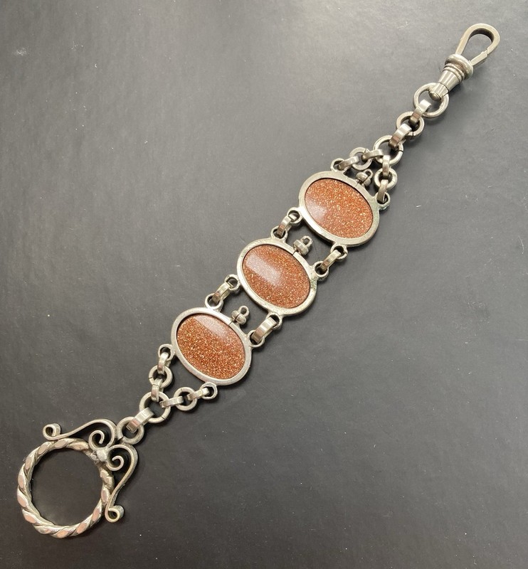 Antique Victorian Fancy Watch Multi-Link Pocket Fob Silver tone Goldstone