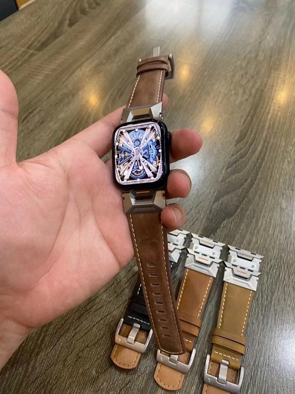 Genuine Leather Metal Band For Apple Watch Ultra 1 2 49mm 9/8/7/6/5/4/3/SE 42/44 gallery