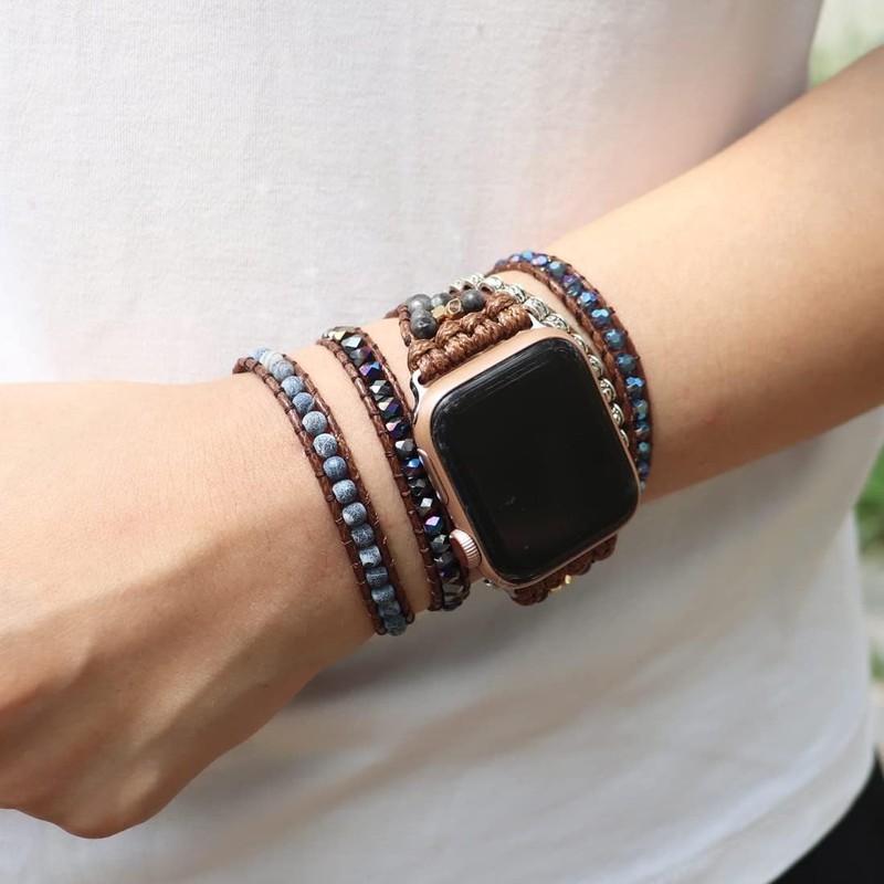 Handmade Natural Stone Bead Bracelet for iWatch Band - Adjustable Bohemian Charm gallery