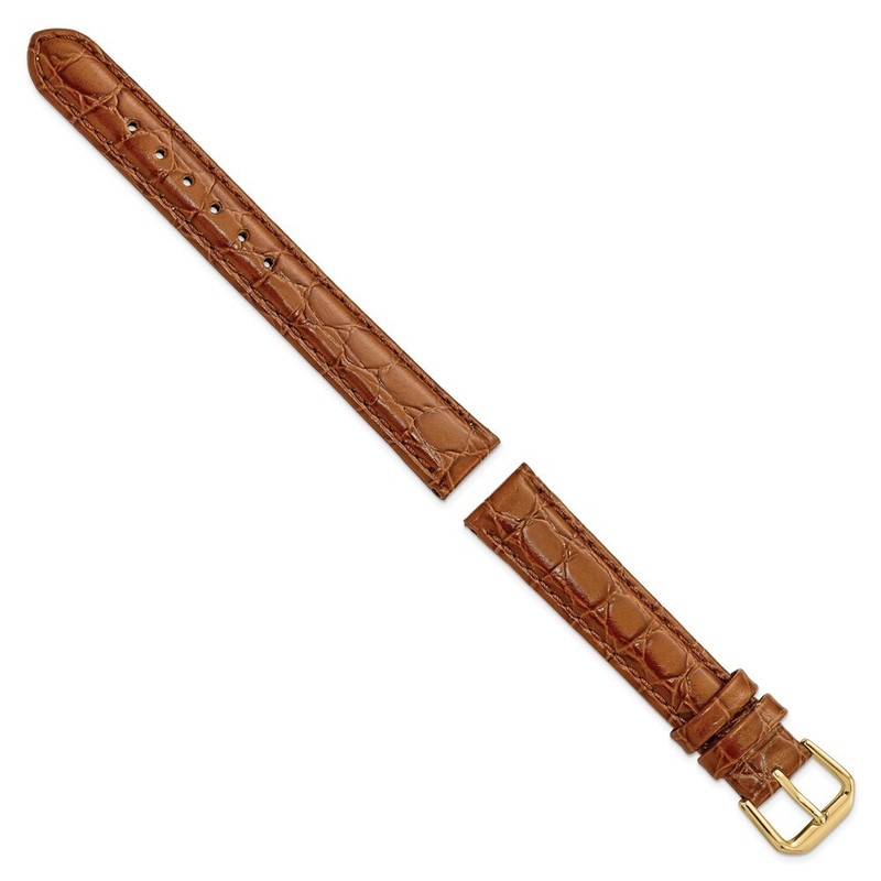 15mm 7.5" Havana Alligator Style Grain Leather Gold-tone Buckle Watch Band gallery