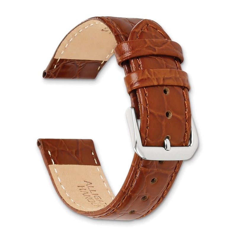 15mm 7.5" Havana Alligator Style Grain Leather Gold-tone Buckle Watch Band gallery