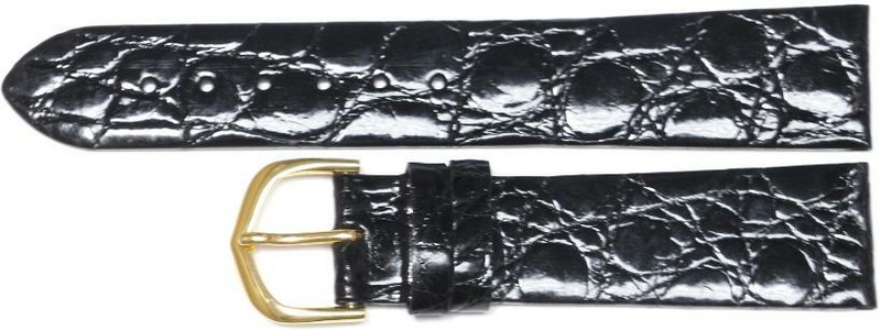 Watch Band Black Genuine Crocodile Skin 20MM Regular Length,Flat