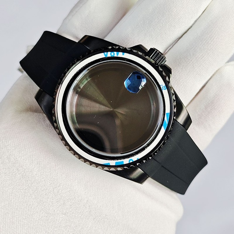 40mm Black Watch Case Silicone Strap For NH34 NH35 NH36 NH38 SUB GMT Bezel Mod