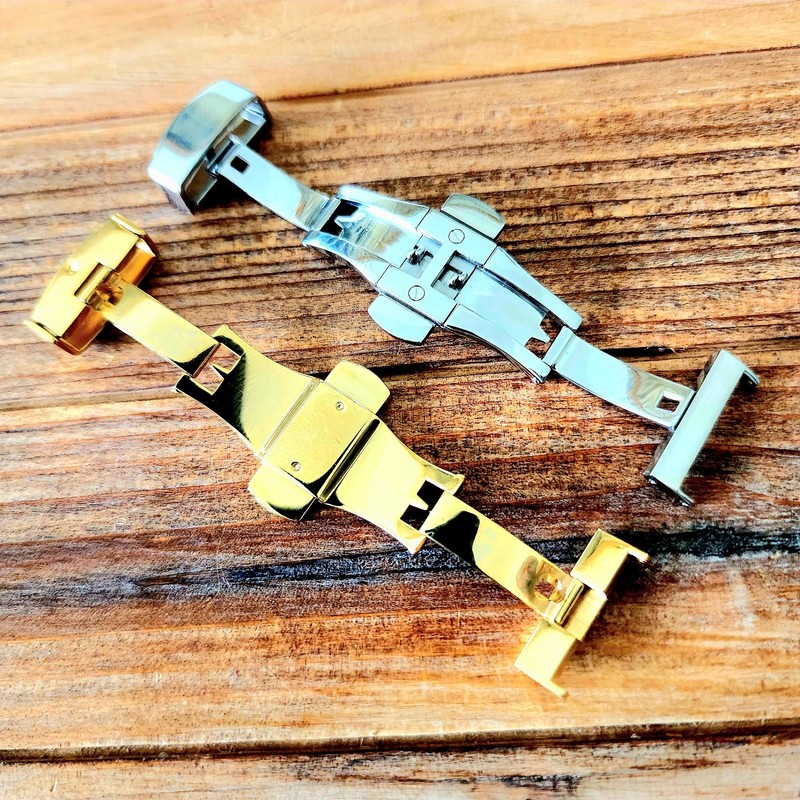 14mm 16mm 18mm 20mm Butterfly Spring Release Deployment Buckle Silver Gold 316L gallery