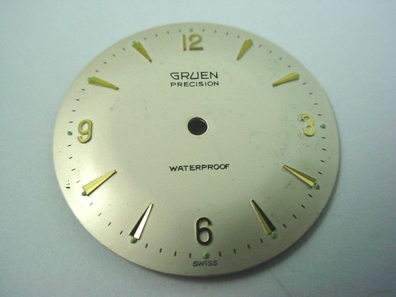 Vintage Watch Dial 30.33mm Pearl Gruen Precision Waterproof Gold Arrow Markers