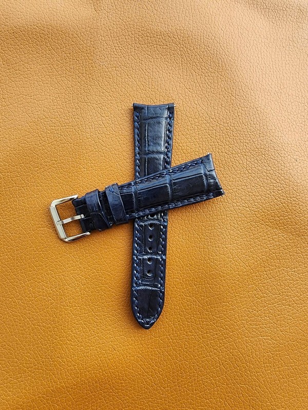 22/18 MM Dark Blue Genuine Real Leather Skin Watch Strap Band CURVED END