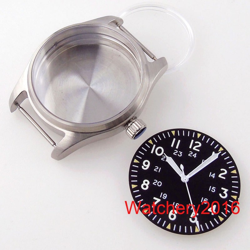 39mm Brushed Watch Case 200M Waterproof Pilot Style Luminous Dial Hand Fit NH35