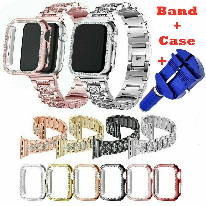 Bling iWatch Band Strap+Bling Case For Apple Watch Series 7 6 5 4 3 2 1 38-45mm