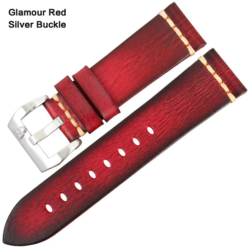 MAIKES Genuine Leather Watch Band Vintage Strap 18mm-24mm
