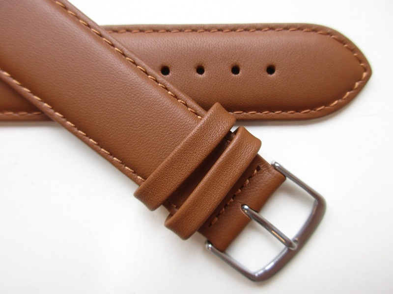 Tawny Brown Untapered plain 20 MM leather stitched watch band strap – S