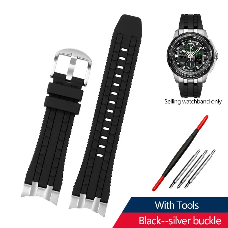 Silicone Rubber Watch Strap for Citizen Sky Eagle JY8051 24mm Steel Buckle Band