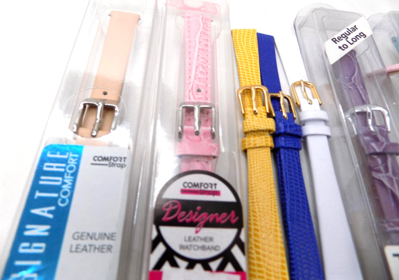 Lot of 10 New 12mm Watch Bands Leather Timex Pink Blue Yellow White Red New gallery