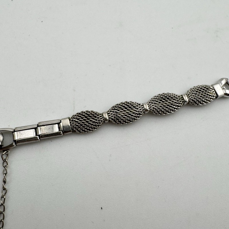 Vintage 60’s Ladies 10k White RGP Mesh Speidel Bow Bracelet Watch Band Silver