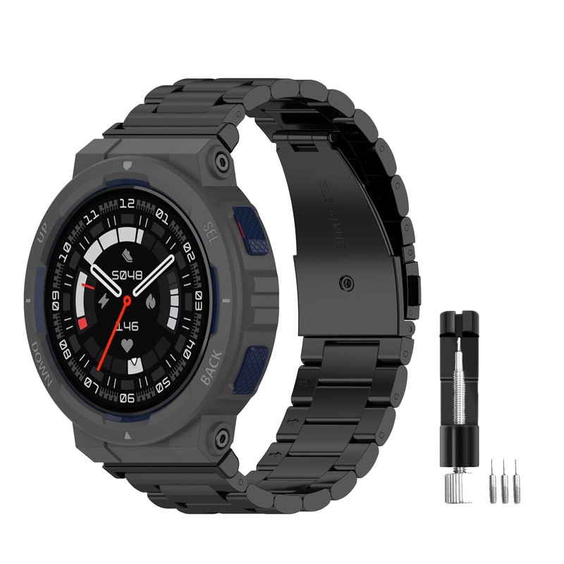 E ECSEM Metal Bands Compatible for Amazfit Active Edge, Solid One Size, Black