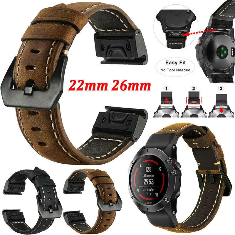 Genuine Leather Band For Garmin Fenix 7X 7 Solar 6X 6 Pro 5 5X Quick Fit Strap gallery