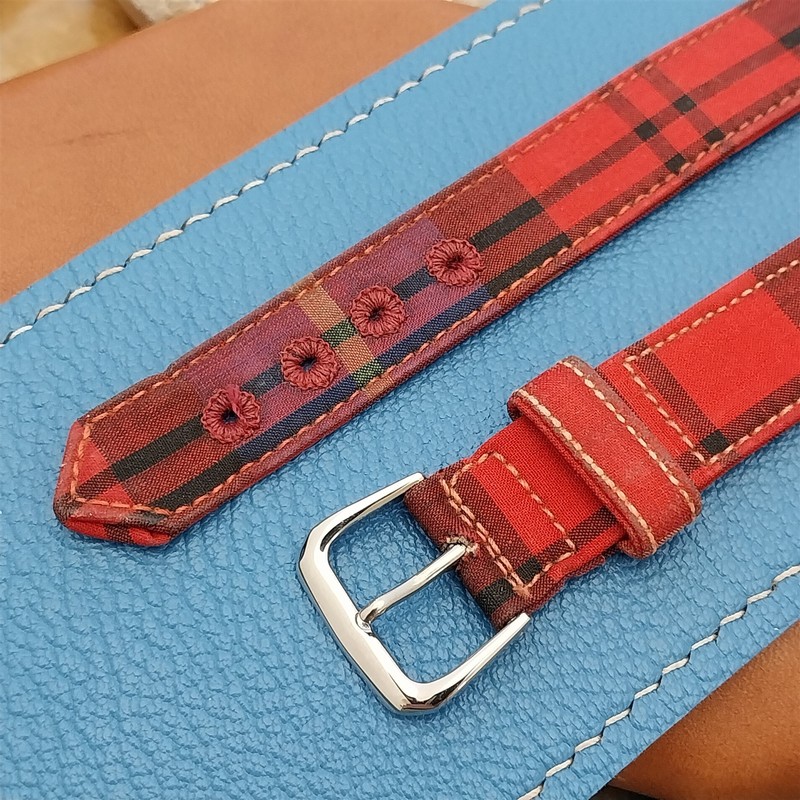 16mm Red Madras Plaid Tropical nos Classic 1950s Unused Vintage Watch Strap gallery