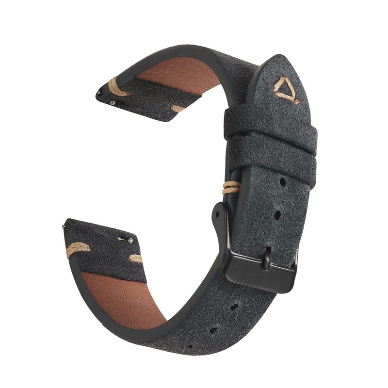 WOUKUP Quick Release Suede Leather Watch Bands 20MM, Dark Grey & Black Buckle