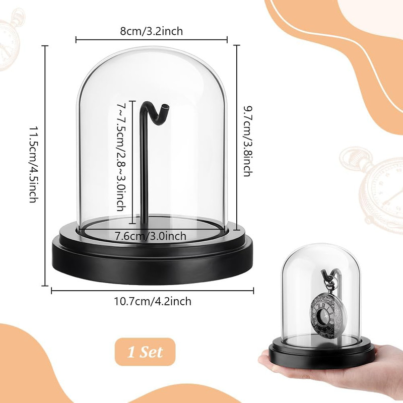 3X4 Inch Pocket Watch Display Case Watch Glass Display Dome Cloche, Black Dome C gallery