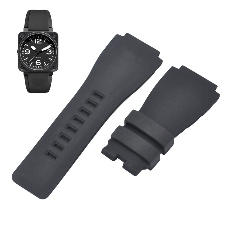 BR 01 24mm Black Rubber Watch Strap For Bell Ross