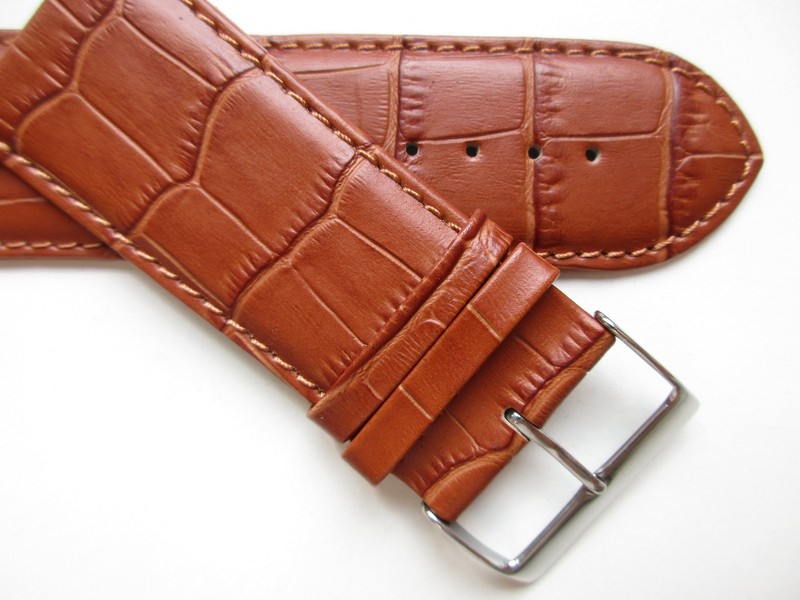 Tawny brown Alligator print 30 MM leather watch band strap