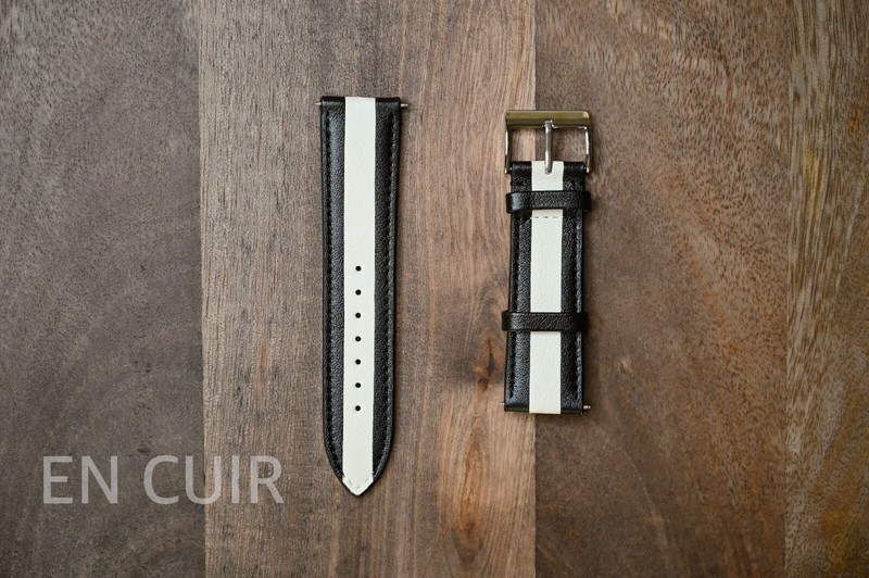 [EN CUIR] Handmade Back&White Two-Tone Leather Watch Strap, Size 24mm-22mm