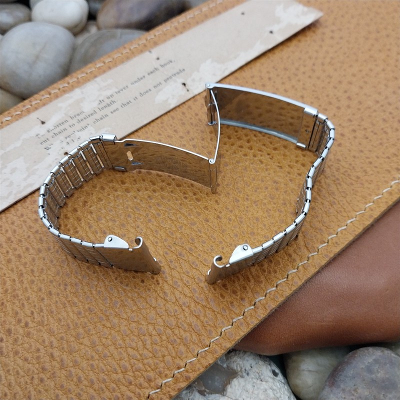 19mm Rare 1920s-1930s Chromium Art Deco Fold-On Bamboo Link Vintage Watch Band gallery