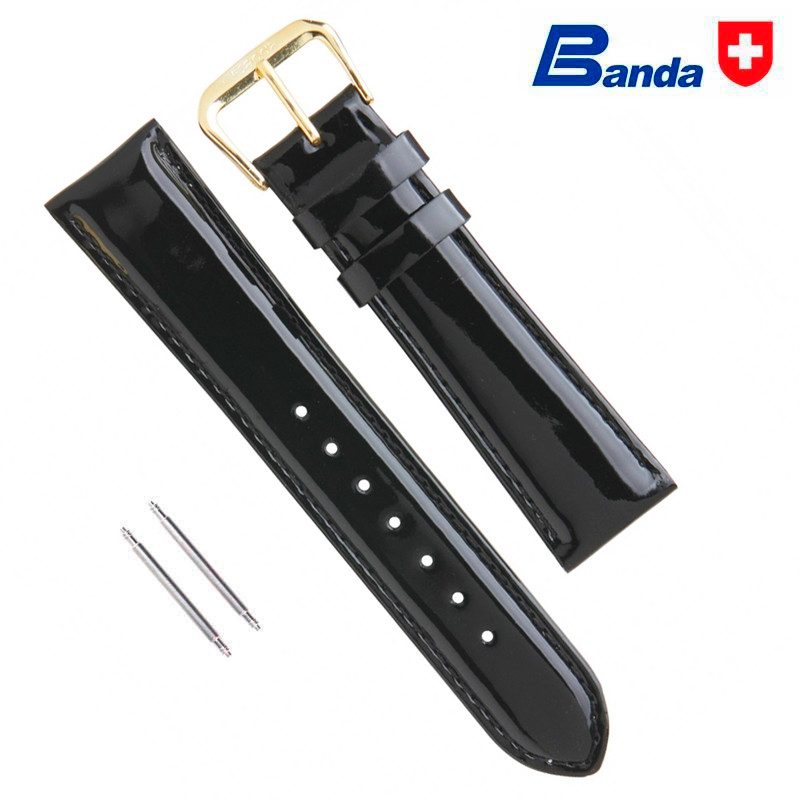Banda Premium Grade Shiny Smooth Calfskin Fine Leather Watch Band, Sizes 18-22mm