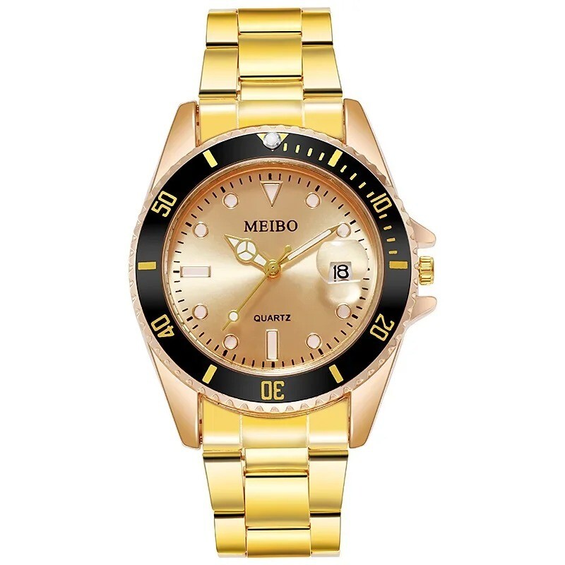 Gold Dial Silver Strap Rolex Style Submariner Quartz Men Women Unisex Watch