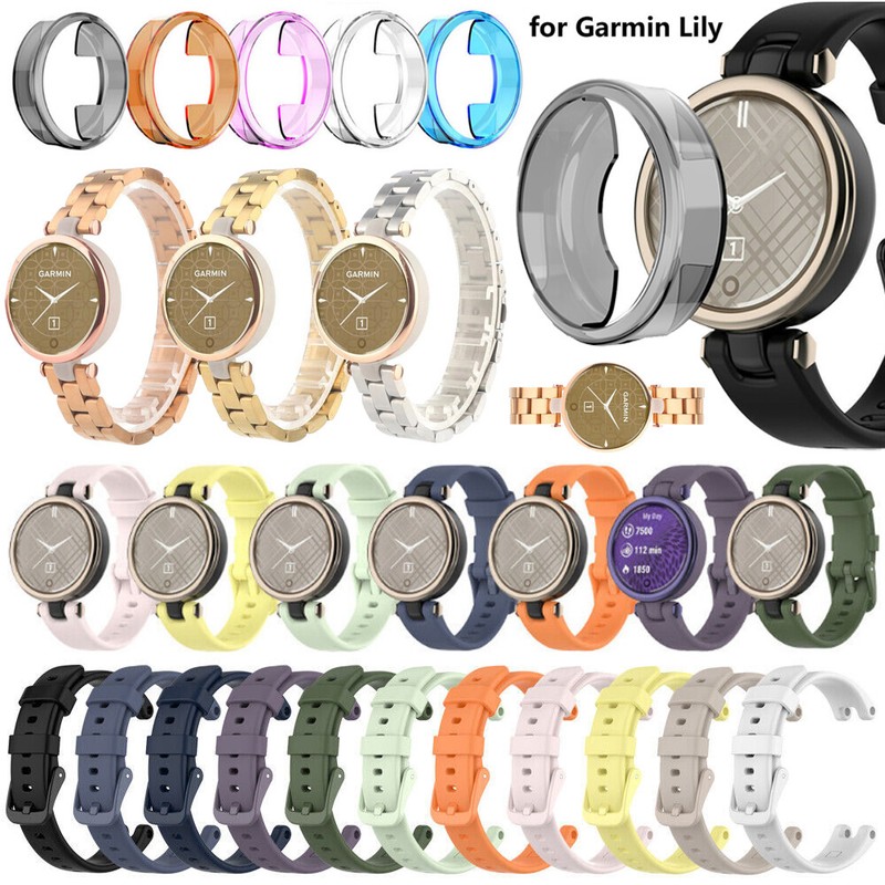For Garmin Lily Smartwatch Wrist Strap Silicone Stainless Steel Band TPU Case