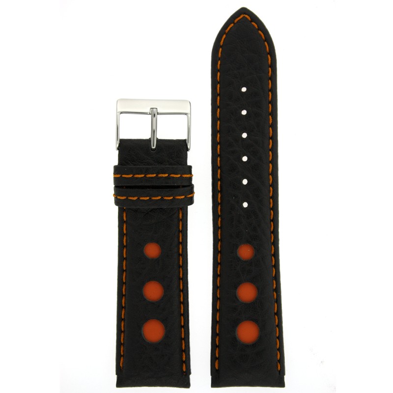 Watch Band Mens Leather Black Rally Race Sport Strap Red Yellow Blue 18mm -22mm gallery