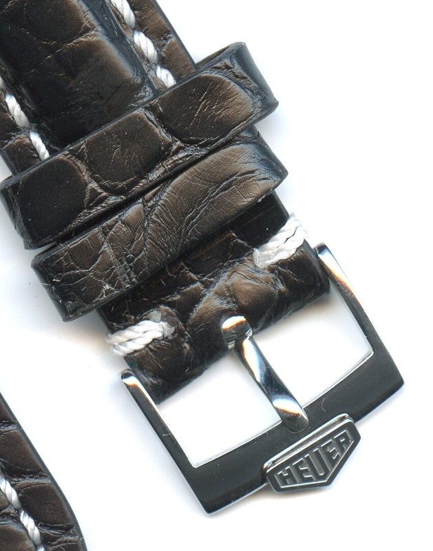 MB GENUINE BLACK ALLIGATOR STRAP 20mm 22mm 23MM 24MM, PRE TAG HEUER BUCKLE GOLD gallery