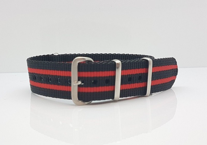 22mm Black & Red Nylon Wrap Around Military Style Watch Bracelet Strap (N96)