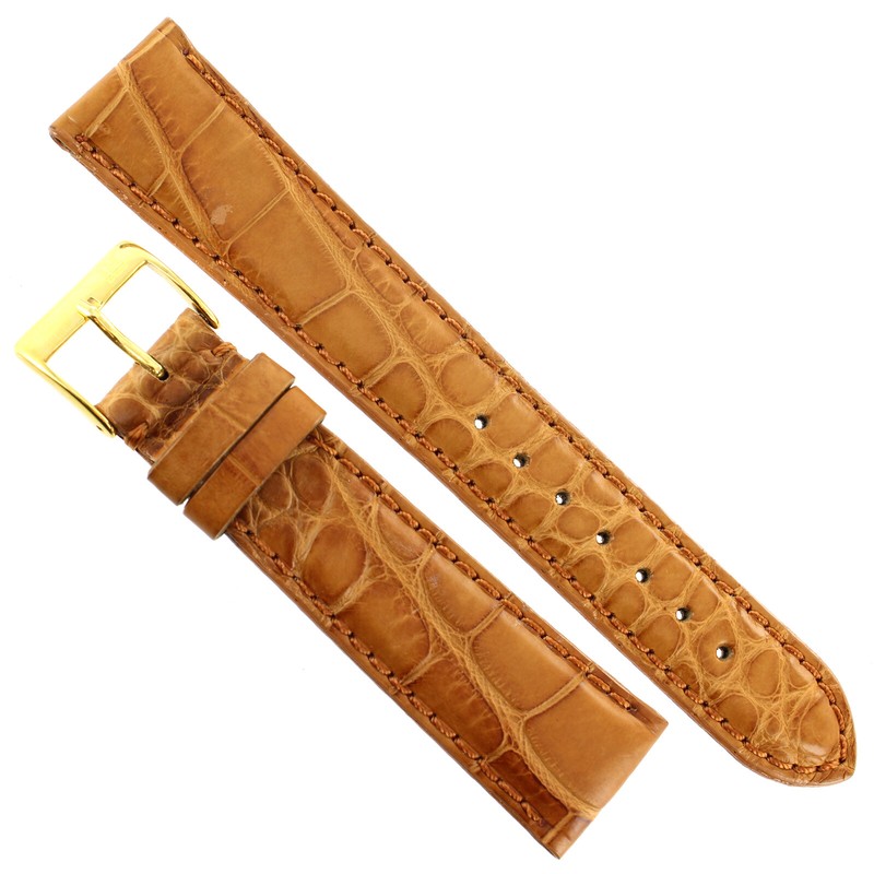 20mm Milano Honey Matte Genuine Alligator Padded Stitched Mens Band Regular 1174 gallery