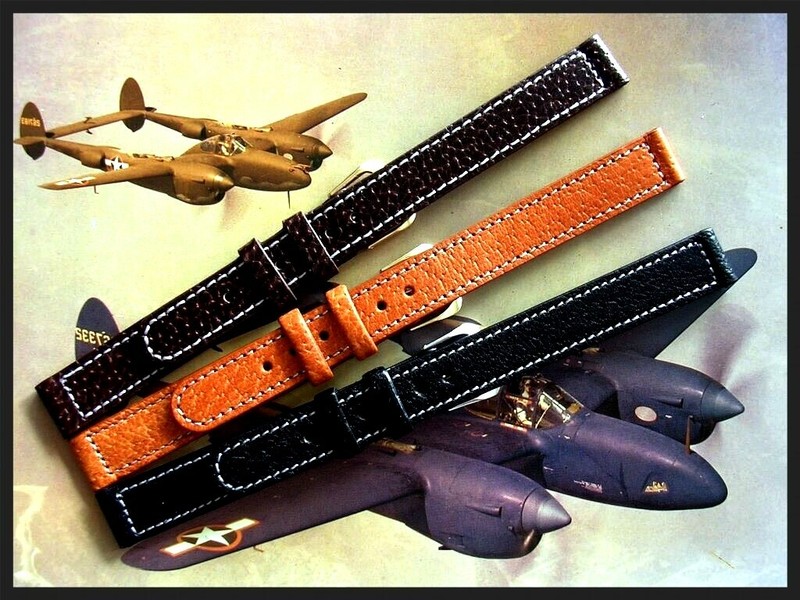 12mm Mens Black Brown Tan Genuine Pigskin 1940’s style watchband strap IW SUISSE