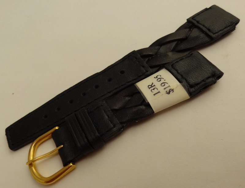 New Womens Made in France Black Braided Woven 13mm Watch Band Gold Tone Buckle gallery