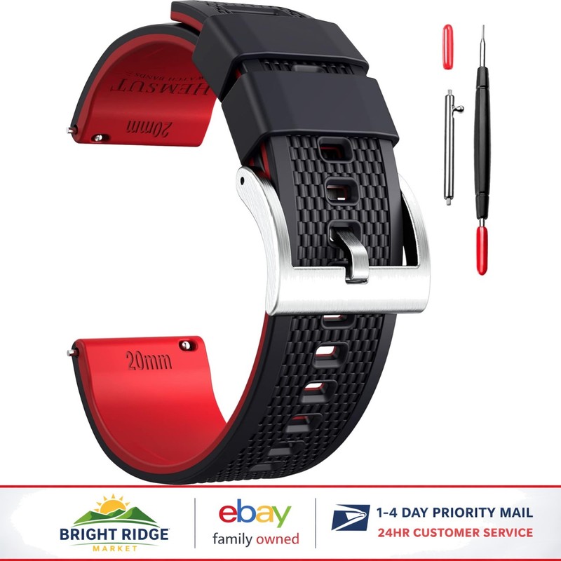 Durable Rubber Watch Strap with Stainless Steel Buckle, 22mm for All Styles