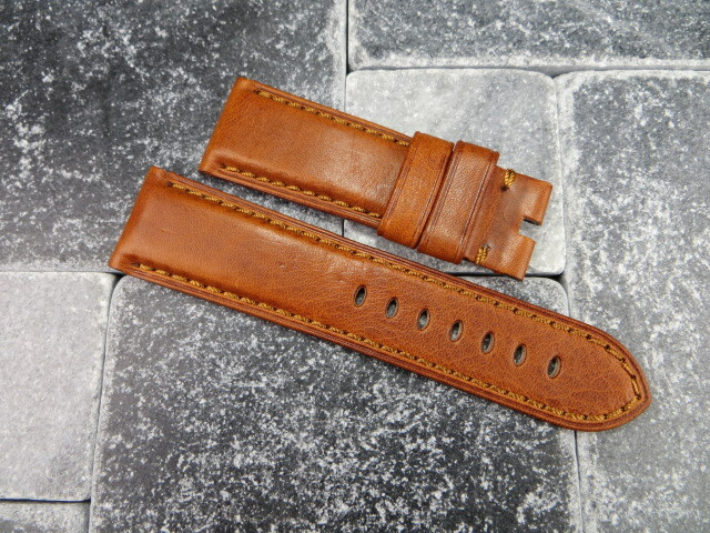 New 22mm Deployment Strap Soft Calf Leather Watch Band for PANERAI Gold Brown gallery