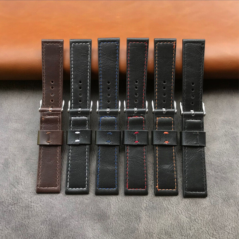 High Quality Genuine Leather Soft Watch Strap Pin Buckle Band Mens 18/20/22/24mm gallery