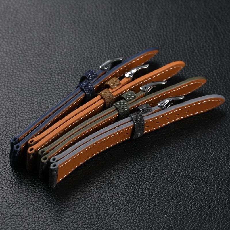 Handmade Denim Laminated Genuine Leather Watch Band Soft Strap 18 19 20 21 22mm gallery