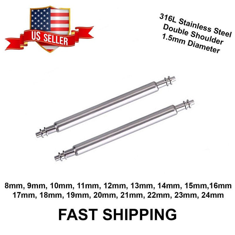 Spring Bars 1.5mm Double Shoulder 4 pack 316L Stainless Steel 8 to 24mm USA ship