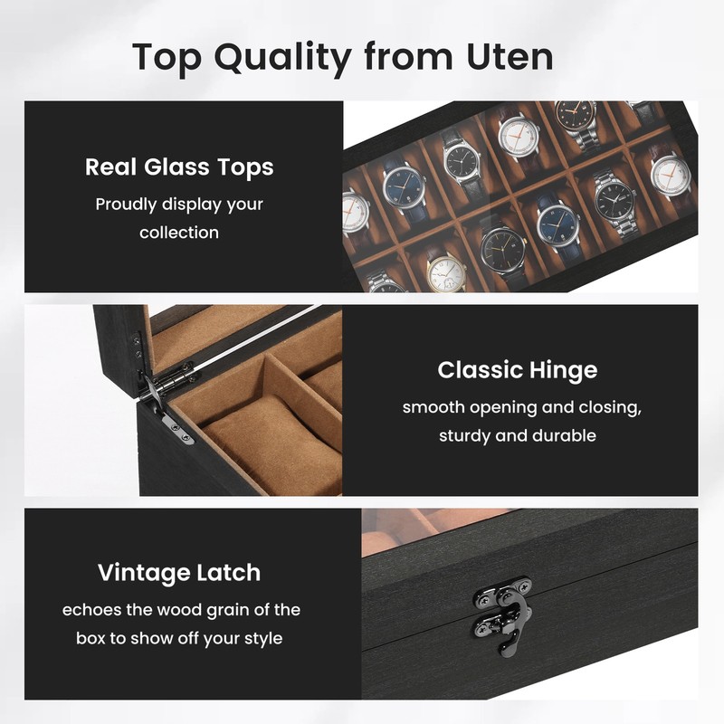 Double Layer Watch Box 12 Slot Wooden Watch Case w/ Glass Lid Jewelry Case GIFT gallery