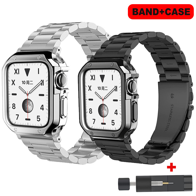 Stainless Steel Watch Band Strap +TPU Case For Apple Watch Series 7 6 5 4 3 2 1