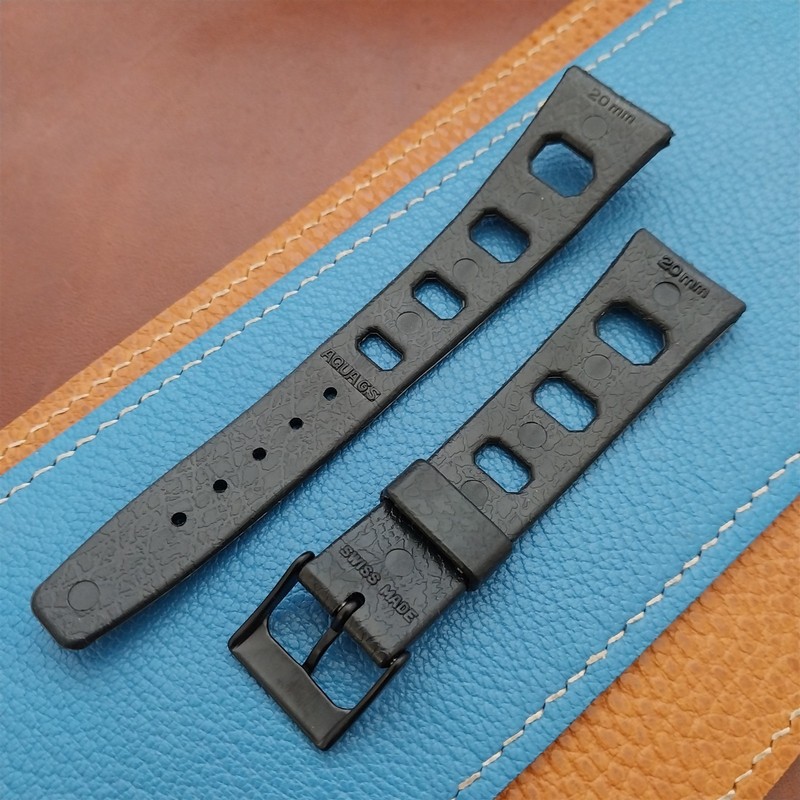 Vintage 20mm Classic Skindiver Black Unused Aqua GS Watch Strap & Black Buckle gallery
