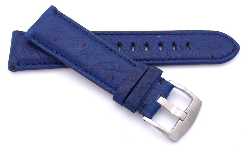 22mm made Germany Genuine Ostrich Leather Skin blue Watch Strap Band 22/20mm