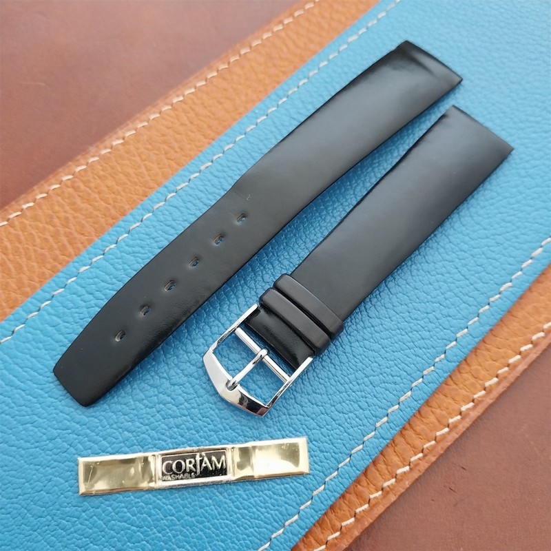 Vintage Alexander 18mm Black Corfam Tapered 18/15 Classic Watch Strap