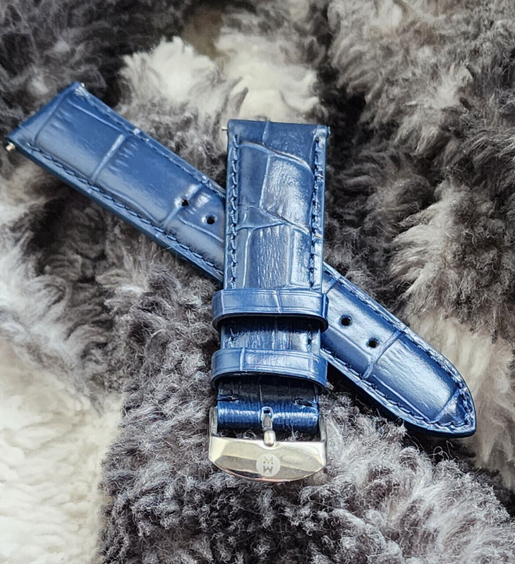 16mm Pastel Blue Genuine Leather Interchangeable Watch Band Strap Fits Michele