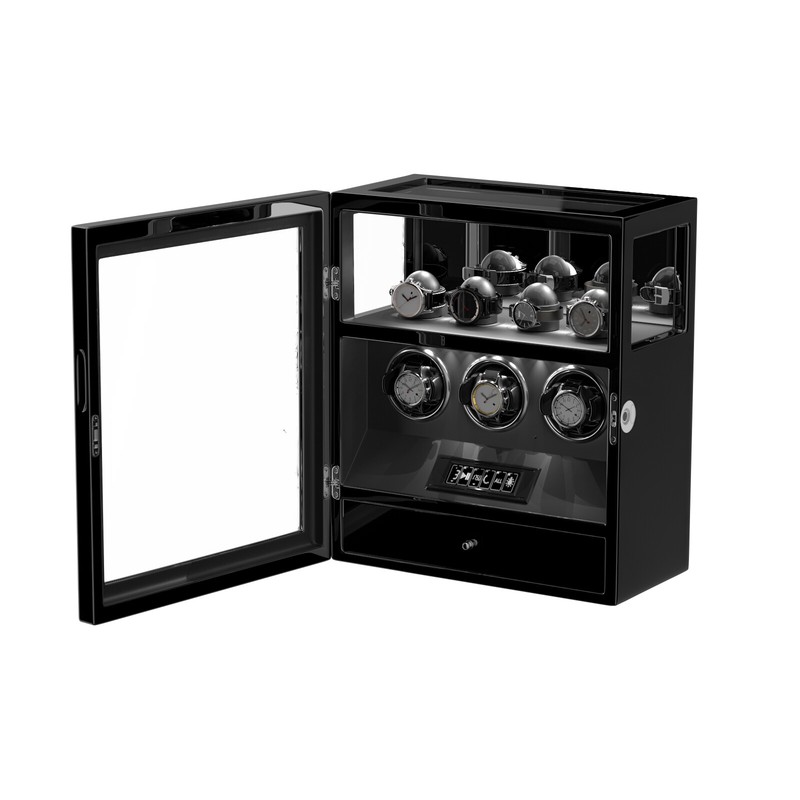 Automatic Fingerprint 3 Watch Winder with 4 Watch Holder Organizer Display Case